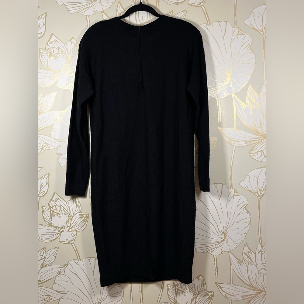 Vintage Steve Fabrikant Black Long Sleeve Knit Dress w/Gold Fish Skeleton Trim - Picture 4 of 6